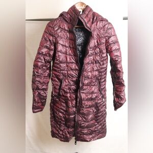 Quilted Long Puffer Coat - Burgundy